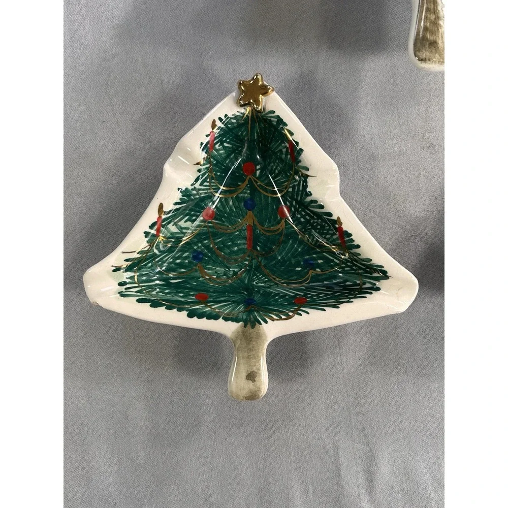 VTG Hand Painted Christmas Trees Italy Numbered each Have Wear Or Chip See Pics‎